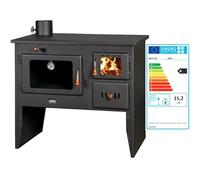 Prity 2P41 Left Open Wood Burner with Oven Left Door CE Certified Double Hob Farmhouse Stove
