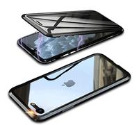 Privacy Case for iPhone SE 2020/2022 & iPhone 8/7 Magnetic Phone Case,Front and Back Tempered Glass 360° Full Body Case,Metal Bumper with Anti Peep Screen and Crystal Clear Back Cover,Black