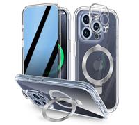 Privacy Clear Phone Case for iPhone 15 Pro | Built-in Anti Peep Screen Protector, Invisible Magnetic Kickstand, Integrated Lens Protection, Compatible with MagSafe, Full-Body, Drop Proof