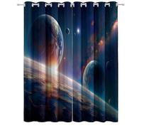 Privacy Curtains Space Art Planet Universe Stars Drapes Noise Reduction, Home Decorative Room Darkening Thermal Insulated Eyelet Curtain, Super Soft Bedroom 46 x 90 Inch 2 Panels Dark Blue