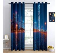 Privacy Curtains Urban Night View Bustling High-Rise Buildings Drapes Noise Reduction, Home Decorative Room Darkening Thermal Insulated Eyelet Curtain, Super Soft Bedroom 43 x 85 Inch 2 Panels