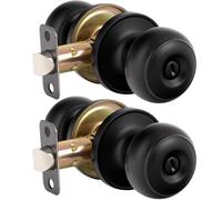 Privacy Door Knob with Lock, Keyless Doorknob with Round Ball, Interior Door Handle, Interior Door Knob for Bedroom and Bathroom, Matte Black, 2 Pack