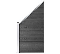 Privacy Fence Panel Set - Windbreak for Garden & Terrace, Adjustable 792x(105-186) cm, Stylish Black Slatted Design for Outdoor Protection