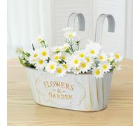Privacy Fence Pot, Metal Hanging Flower Pot Gardening Supplies, Planter Railing Pots with Detachable Hook, Planter Basket for Window Flowers Holder for Indoor Outdoor Fence Balcony Decor (White)