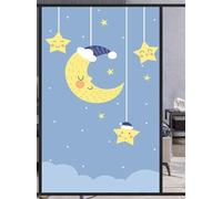 Privacy Film for Glass Windows Moon Yellow Blue Stained Glass Window Film Non Adhesive Reusable Waterproof PVC Opaque Window Stickers for Bathroom Office Decoration 60x90 cm