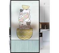 Privacy Film for Glass Windows Yellow Bowl Cat Stained Glass Window Film Non Adhesive Reusable Waterproof PVC Opaque Window Stickers for Bathroom Office Decoration 40x120 cm