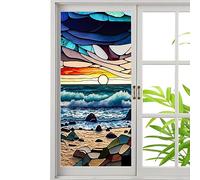 Privacy Film | PVC Glass Stickers, Static Stained Retro Bird/Sunset by The Seaside/Glueless Film, Removable Grilles, Door and Window Decoration