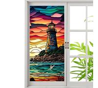 Privacy Film Static Stained PVC Glass Window for Door Decoration - Retro Bird/Sunset by The Seaside/Glueless, Removable Grilles