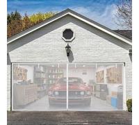Privacy Garage Screen Doors Blackout for 2 Car Garage, Heavy Duty Sliding Retractable Magnetic Garage Door Screen, Hands Free Double Fiberglass Mesh Net Screen for Patio(White,14.5x9.5ft(442x290cm))