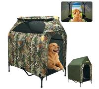 Privacy Outdoor Dog House & Elevated Bed 2-in-1, UPF50+ Sun Rain Protection, Breathable Camping Pet Tent with Cover, Portable for Indoor & Backyard Use（S）