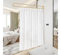 Privacy Partition U-Shape Room Divider, Metal Support Wall Mounted Curtains, 6.56ft White Flat Hooks Medical Curtain for Fitting Room Beauty Salon Bedroom (White, 6.56ft)