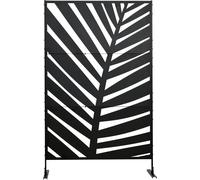 Outsunny Decorative Garden Privacy Screen with Stand, 6.5FT Freestanding Metal Outdoor Divider, Decorative Privacy Panel with Expansion Screws for Garden Pool Hot Tub, Banana Leaf Style, Black
