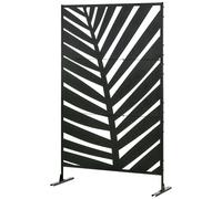 Outsunny Decorative Garden Privacy Screen with Stand, 6.5FT Freestanding Metal Outdoor Divider, Decorative Privacy Panel with Expansion Screws for Garden Pool Hot Tub, Banana Leaf Style, Black