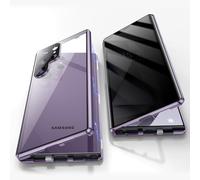 Privacy Screen Protector Compatible with Samsung Galaxy S24 Ultra Case, Magnetic Adsorption Metal Frame Cover,Anti Spy Tempered Glass Film, 360 Degrees with Camera Lens Protector Cover,Purple