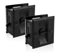 Privacy Sliding Door Lock with Pull, 2 Pack Complete Set Includes Lock Strike Plate Screws & Manual for 1.38-1.77" Thickness Doors Reversible Design for Left/Right Hand Doors (Black)