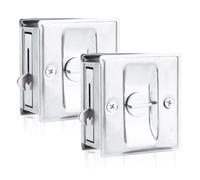 Privacy Sliding Door Lock with Pull, 2 Pack Complete Set Includes Lock Strike Plate Screws & Manual for 1.38-1.77" Thickness Doors Reversible Design for Left/Right Hand Doors (Silver)