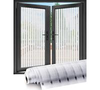 Privacy Window Film 60 x 200 cm, Frosted Window Film with White Stripe Pattern Self-adhesive No-Glue Static Cling to Protect Your Family, Anti-UV & Anti-glare for Office Home and Kitchen