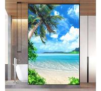 Privacy Window Film Beach Scenery Stained Glass Static Cling Window Treatments Window Coverings Glass Sticker Decorative Film for Siding Glass Door Home Decor 19.7"x55.1"(50x140cm)