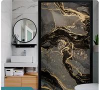 Privacy Window Film Black Gold Marble Texture Self Adhesive Glass Frosting Film Static Cling Anti UV Reusable Opaque Vinyl Sticker for Office, Bathroom Living Room and Kitchen 90x200 cm