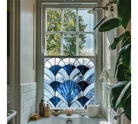 Privacy Window FIlm - Blue Art Deco Stained Glass Window Film - Self-Adhesive Privacy Window Film for Bathroom, Kitchen, Front Door - Water-Resistant Decorative Vinyl (80cm x 80cm)