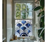 Privacy Window FIlm - Blue Art Deco Stained Glass Window Film - Self-Adhesive Privacy Window Film for Bathroom, Kitchen, Front Door - Water-Resistant Decorative Vinyl (70cm x 70cm)