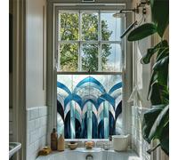 Privacy Window FIlm - Blue Art Deco Stained Glass Window Film - Self-Adhesive Privacy Window Film for Bathroom, Kitchen, Front Door - Water-Resistant Decorative Vinyl (60cm x 60cm)