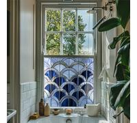 Privacy Window FIlm - Blue Art Deco Stained Glass Window Film - Self-Adhesive Privacy Window Film for Bathroom, Kitchen, Front Door - Water-Resistant Decorative Vinyl (30cm x 30cm)