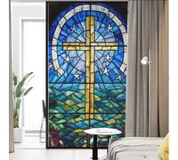 Privacy Window Film Cross Church Stained Glass Static Cling Window Treatments Window Coverings Glass Sticker Decorative Film for Siding Glass Door Home Decor 15.7"x47.2"(40x120cm)