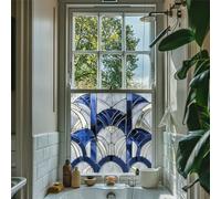 Privacy Window FIlm - Green Art Deco Stained Glass Window Film - Self-Adhesive Privacy Window Film for Bathroom, Kitchen, Front Door - Water-Resistant Decorative Vinyl (95cm x 95cm)