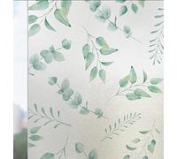 Privacy Window Film Green Plant Leaves Self Adhesive Glass Frosting Film Static Cling Anti UV Reusable Opaque Vinyl Sticker for Office, Bathroom Living Room and Kitchen 60x200 cm