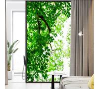 Privacy Window Film Green Plants Print Stained Glass Static Cling Window Treatments Window Coverings Glass Sticker Decorative Film for Siding Glass Door Home Decor 34.6"x78.74"(88x200cm)