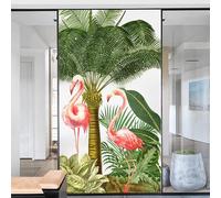 Privacy Window Film Leaves Flamingos and PlantsDecorative Film Static Cling Window Coverings Heat Control Glass Sticker for Home Office W16.5"x H24.4"(42x62cm)