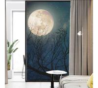 Privacy Window Film Moon Raise Scenery Stained Glass Static Cling Window Treatments Window Coverings Glass Sticker Decorative Film for Siding Glass Door Home Decor 23.6"x35.4"(60x90cm)