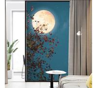 Privacy Window Film Moon Raise Scenery Stained Glass Static Cling Window Treatments Window Coverings Glass Sticker Decorative Film for Siding Glass Door Home Decor 17.7"x68.9"(45x180cm)