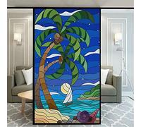 Privacy Window Film Multicolor Seaside Painting Decorative Opaque Non-Adhesive Static Cling Frosted Glass Window Film Window Stickers for Home Office 40x120cm(15.7"x47.2")