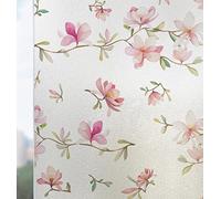 Privacy Window Film Pink Flower Self Adhesive Glass Frosting Film Static Cling Anti UV Reusable Opaque Vinyl Sticker for Office, Bathroom Living Room and Kitchen 60x200 cm