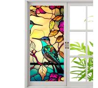 Privacy Window Film | PVC Privacy Window Sticker for Glass, Colorful Retro Bird/Sunset by The Seaside/Window Film Removable, Non-Adhesive Static Window Clings for Bathroom Shower Door