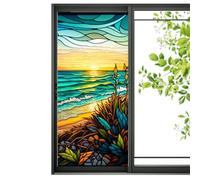 Privacy Window Film | PVC Privacy Window Sticker for Glass, Colorful Retro Bird/Sunset by The Seaside/Window Film Removable, Non-Adhesive Static Window Clings for Bathroom Shower Door