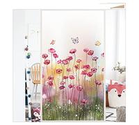 Privacy Window Film Red Poppy Butterfly Privacy Film for Glass Windows Opaque Static Cling Vinyl Self-Adhesive Window Film for Home Office Bathroom Bedroom (90x200 cm)