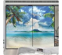 Privacy Window Film Sea View Coconut Tree Self Adhesive Glass Frosting Film Static Cling Anti UV Reusable Opaque Vinyl Sticker for Office, Bathroom Living Room and Kitchen 90x200 cm