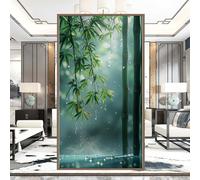 Privacy Window Film Static Cling Glass Film with Green Bamboo Leaf Pattern Self Adhesive Opaque Window Sticker 3D Decorative Film Anti UV for Bathroom Kitchen Office