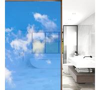 Privacy Window Films- Frosted Window Film No Glue Stained Glass Window Film Anti UV Static Cling Windows Decoration for Home Bathroom Bedroom -Blue Sky And White Clouds(90cmx200cm)