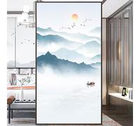 Privacy Windows Film 07B Chinese Landscape Painting Stained Glass No Glue Static Cling Decorative Window Stickers 55x80cm(21.6"x31.5")