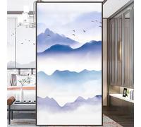 Privacy Windows Film 11B Chinese Landscape Painting Stained Glass No Glue Static Cling Decorative Window Stickers 55x80cm(21.6"x31.5")