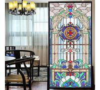 Privacy Windows Film European Church Style Stained Glass No Glue Static Cling Decorative Frosted Window Stickers 19.7"x39.4"(50x100cm)