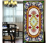 Privacy Windows Film European Church Style Stained Glass No Glue Static Cling Decorative Frosted Window Stickers 31.49"x39.4"(80x100cm)
