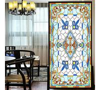 Privacy Windows Film European Church Style Stained Glass No Glue Static Cling Decorative Frosted Window Stickers 23.6"x78.74"(60x200cm)