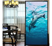 Privacy Windows Film Sea Dolphin 76A Stained Glass No Glue Static Cling Decorative Window Stickers 19.7"x39.4"(50x100cm)