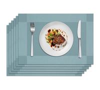 Privalace Blue Placemats Set of 6, Durable PVC Woven Place Mats | Washable Non-Slip Heat Resistant Table Mats for Dining Party Outdoor