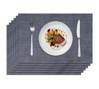 Privalace Blue Rectangle Placemats Set of 6, Washable PVC Woven Table Mats | Durable Non-Slip Heat Resistant Place Mats for Dining Party